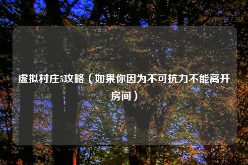 虚拟村庄5攻略（如果你因为不可抗力不能离开房间）