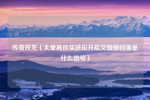 传奇双龙（大单高价买进拉升后又慢慢回落是什么信号）