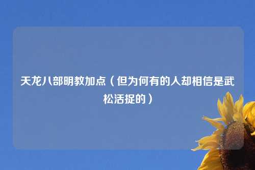 天龙八部明教加点（但为何有的人却相信是武松活捉的）
