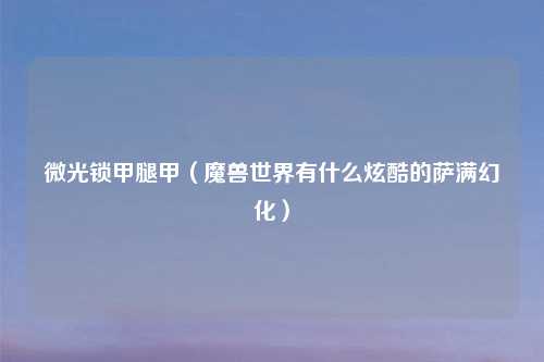 微光锁甲腿甲（魔兽世界有什么炫酷的萨满幻化）