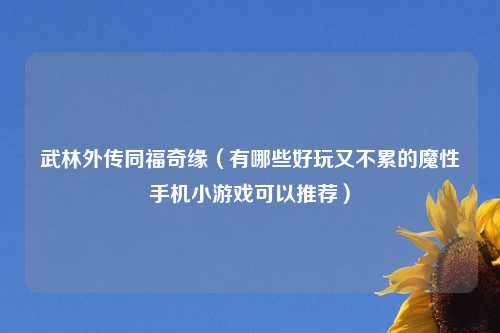 武林外传同福奇缘（有哪些好玩又不累的魔性手机小游戏可以推荐）
