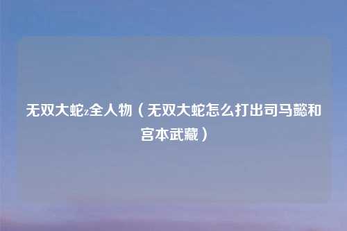 无双大蛇z全人物（无双大蛇怎么打出司马懿和宫本武藏）