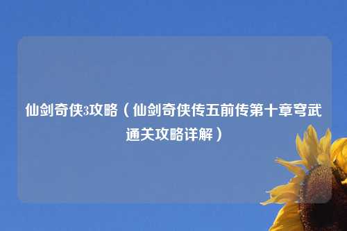 仙剑奇侠3攻略（仙剑奇侠传五前传第十章穹武通关攻略详解）