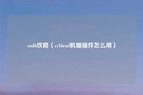 cod6攻略（cs16cod机瞄插件怎么用）