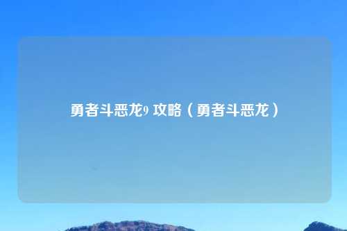 勇者斗恶龙9 攻略（勇者斗恶龙）