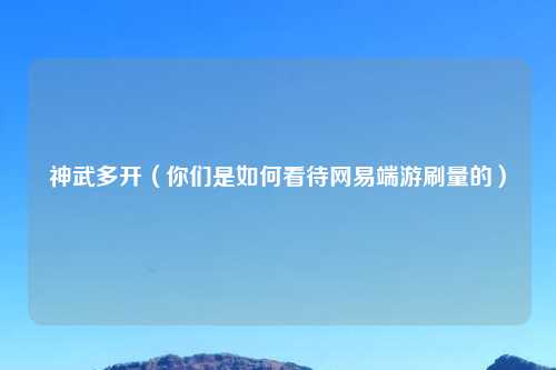 神武多开（你们是如何看待网易端游刷量的）