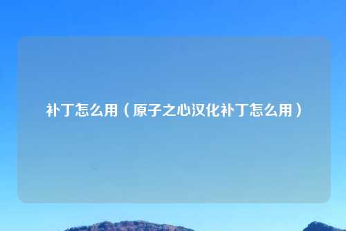 补丁怎么用（原子之心汉化补丁怎么用）
