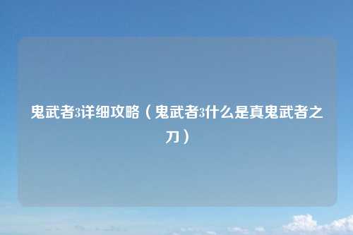 鬼武者3详细攻略（鬼武者3什么是真鬼武者之刀）