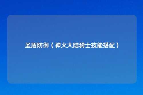 圣盾防御（神火大陆骑士技能搭配）