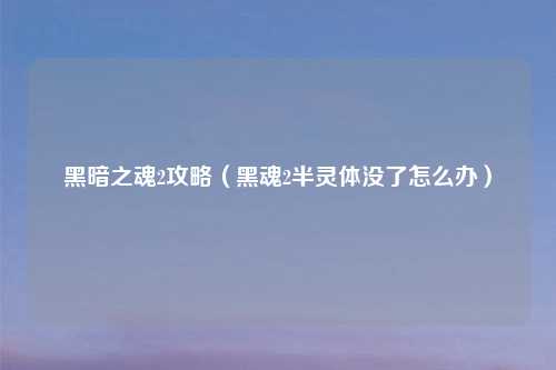 黑暗之魂2攻略（黑魂2半灵体没了怎么办）