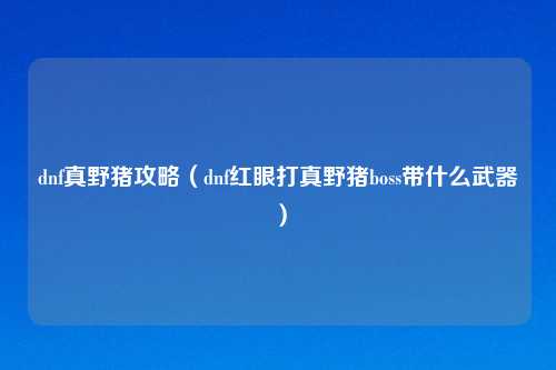 dnf真野猪攻略（dnf红眼打真野猪boss带什么武器）