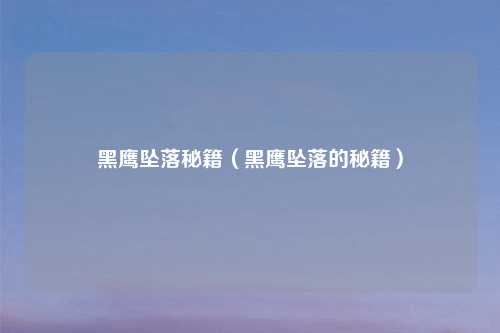 黑鹰坠落秘籍（黑鹰坠落的秘籍）