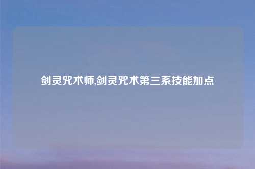 剑灵咒术师,剑灵咒术第三系技能加点
