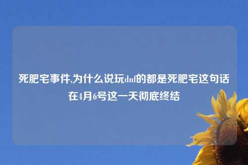死肥宅事件,为什么说玩dnf的都是死肥宅这句话在4月6号这一天彻底终结
