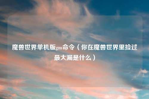 魔兽世界单机版gm命令（你在魔兽世界里捡过最大漏是什么）