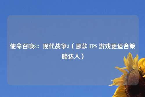 使命召唤8：现代战争3（哪款 FPS 游戏更适合策略达人）