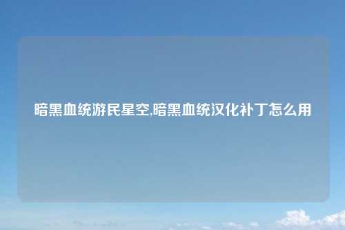 暗黑血统游民星空,暗黑血统汉化补丁怎么用